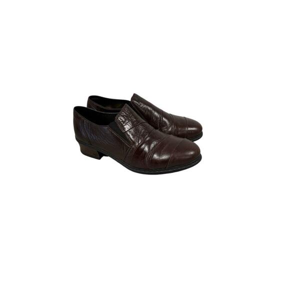 Rieker Antistress Brown Pleated Ruched Heeled Leather Comfort Loafers 5 - Picture 5 of 9
